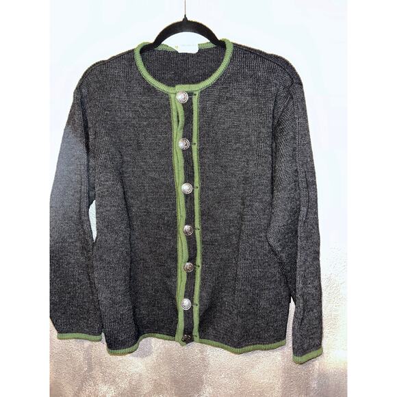 Vintage Obermeyer Wool Cardigan Gray Green Made in Germany Metal Button Sweater - Picture 4 of 9